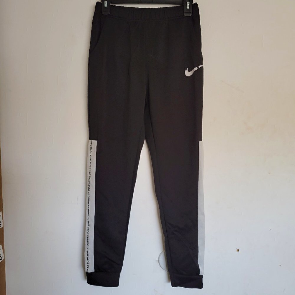 Nike Fragile Do Not Drop Spell Out Jogger Long Sweat Pants Black White Sz Medium